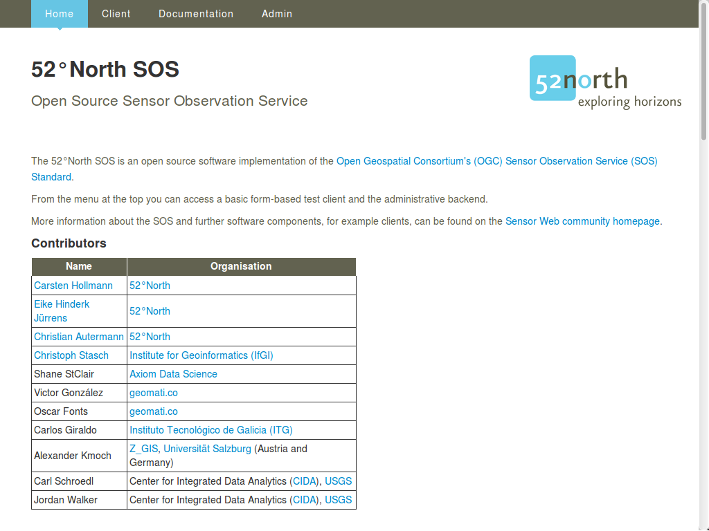 52°North SOS client welcome page