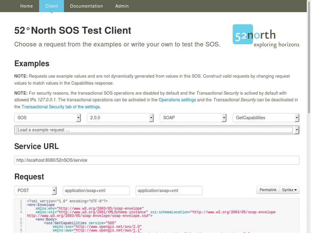 52°North SOS client - test client with GetCapabilities request