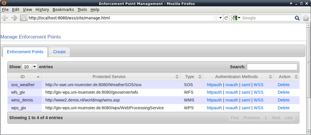 Capture d'écran de l'interface de gestion WSS