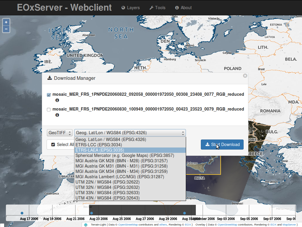 EOxServer demonstration embedded client download