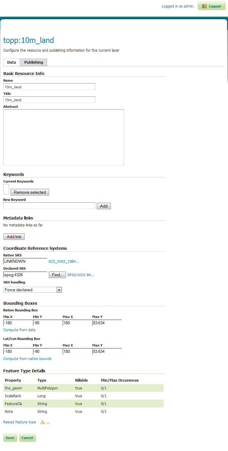 The layer publishing page