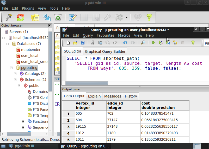pgRouting query in pgAdminIII