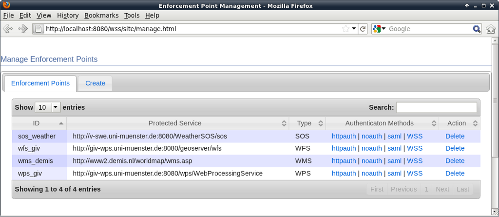 Screenshot of WSS Management UI